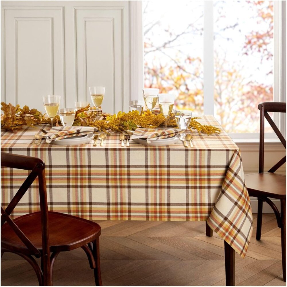 Heavyweight Woven Plaid Tablecloth, 102”x60” - Ideal for Fall Celebrations